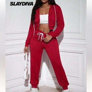 SHEIN Red Track Suite with Drawstring